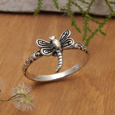 Dragonfly-Themed 18k Gold-Accented Cocktail Ring from Bali