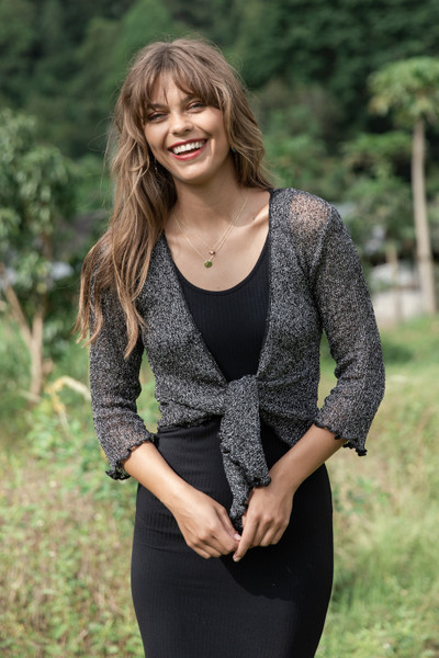 Knit Jacket and Shrug in Black with Silver Lurex Accents