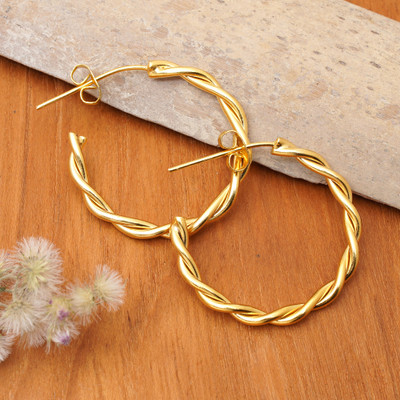 High-Polished 18k Gold-Plated Rope-Shaped Half-Hoop Earrings