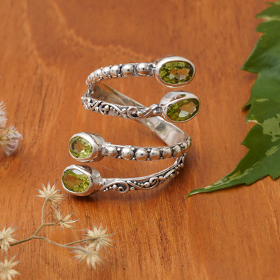 2-Carat Peridot and Sterling Silver Wrap Ring from Bali