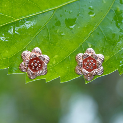 Spring-Themed 18k Rose Gold-Plated Freesia Stud Earrings