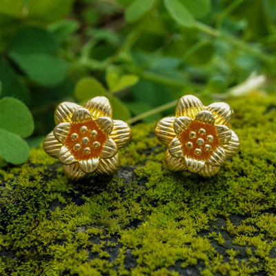 Floral Textured-Finished 18k Gold-Plated Stud Earrings