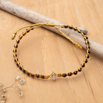 Gold-Accented Garnet Bracelet with Recycled Glass Pendant