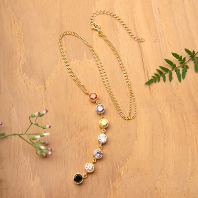 7 Color Chakra-Themed Gold-Plated Cubic Zirconia Necklace