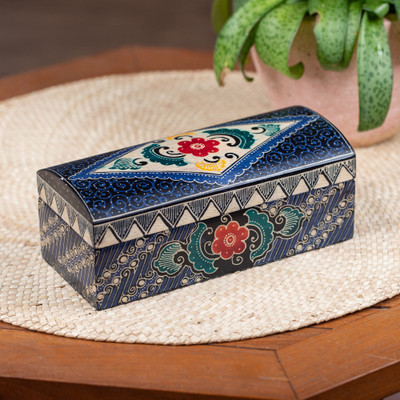 Hand-Carved Floral Rectangular Lined Batik Wood Jewelry Box