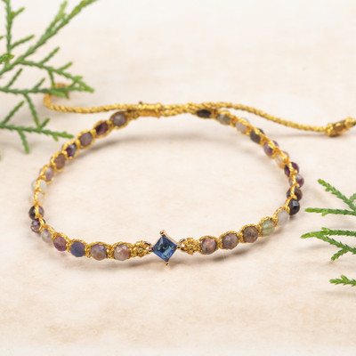 Handmade Gold-Accented Tourmaline Recycled Glass Bracelet