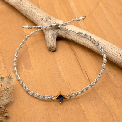 Gold-Accented Aquamarine Bracelet with Blue Jewel Pendant