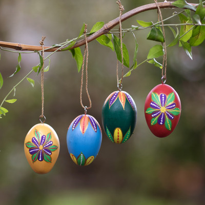 Egg-Shaped Hand-Painted Wood Christmas Ornaments (Set of 4)
