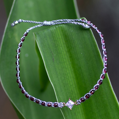 Eco-Friendly Garnet Recycled Glass Macrame Pendant Bracelet