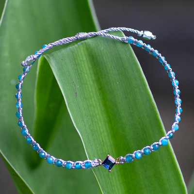 Eco-Friendly Apatite Bracelet with Recycled Glass Pendant