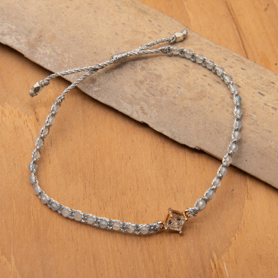 Handmade Aquamarine Pendant Bracelet with Golden Accents