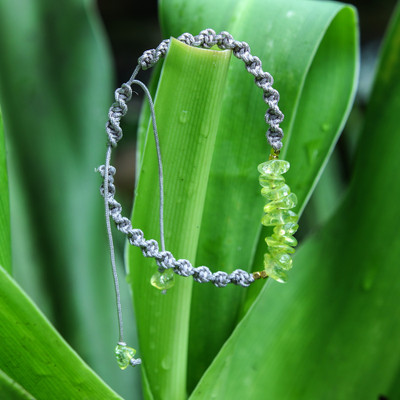 Artisan-Made Green Quartz Macrame Bracelet in Grey Hues