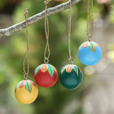 Hand-Painted Wood Globe Christmas Ornaments (Set of 4)