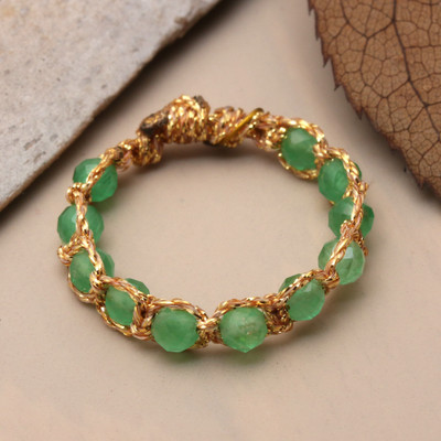 Handmade Boho Chic Aventurine Beaded Band Ring from Bali