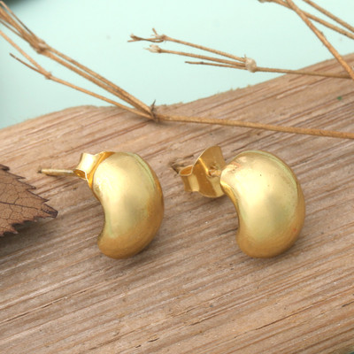 Modern 18k Gold-Plated Button Earrings in a Polished Finish