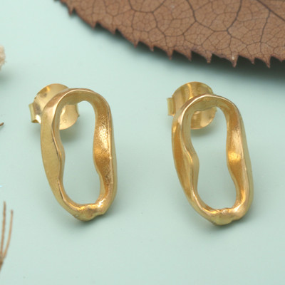 Avant-Garde Lake-Shaped 18k Gold-Plated Button Earrings