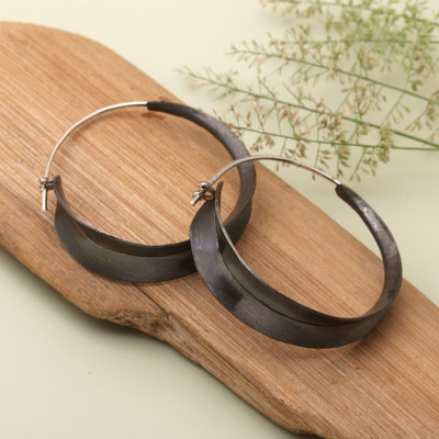 Copper Hoop Earrings with Darkened and Hammered Finishes