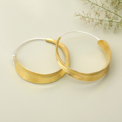 Modern Hammered 22k Gold-Plated Brass Hoop Earrings