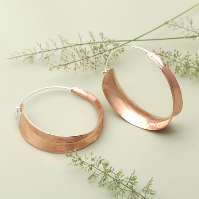 Hammered 18k Rose Gold-Plated Copper Hoop Earrings from Bali