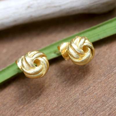 High-Polished 18k Gold-Plated Yarn Button Earrings from Bali