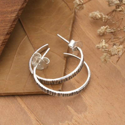 Oxidized and Polished Sterling Silver Half-Hoop Earrings