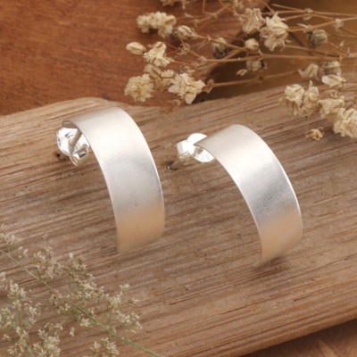 Modern Matte Sterling Silver Half-Hoop Earrings from Bali