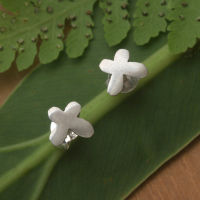 Minimalist Matte Sterling Silver Butterfly Stud Earrings