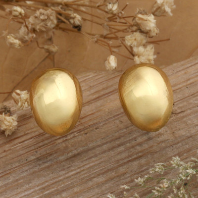 Whimsical High-Polished Egg-Shaped Gold-Plated Stud Earrings