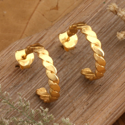 Braid-Pattern 18k Gold-Plated Half-Hoop Earrings from Bali