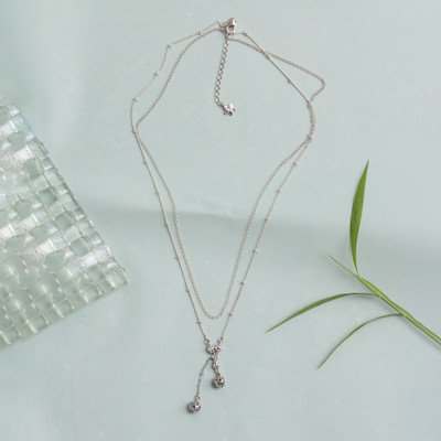 Sterling Silver Two-Strand Lariat Necklace with Vine Motifs