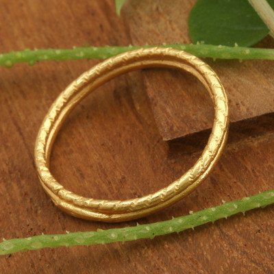22k Gold-Plated Minimalist Textured Band Ring Made in Bali