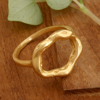 Abstract-Themed Polished 22k Gold-Plated Brass Cocktail Ring