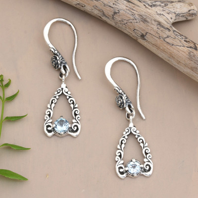 Heart-Shaped Nature-Themed Blue Topaz Silver Dangle Earrings