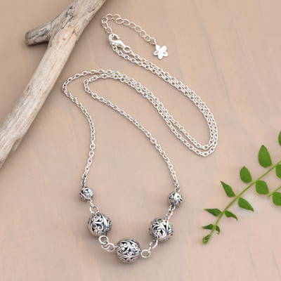 Balinese Folk Art-Themed Sterling Silver Station Necklace