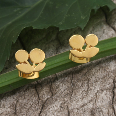 High-Polished 18K Gold-Plated Cherry-Themed Stud Earrings