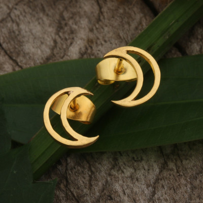 Half-Moon-Shaped Stud Earrings with 18k Gold-Plated Finish