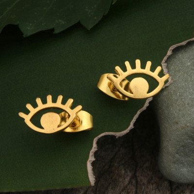 Avant-Garde 18k Gold-Plated Eye-Themed Brass Stud Earrings