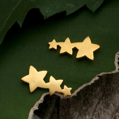 Artisan-Made 18k Gold-Plated Star-Themed Brass Stud Earrings