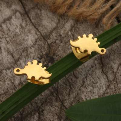 Stegosaurus-Themed 18k Gold-Plated Brass Stud Dino Earrings