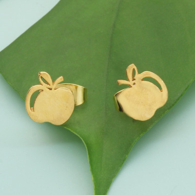 18k Gold-Plated Brass Stud Earrings with Apple Theme