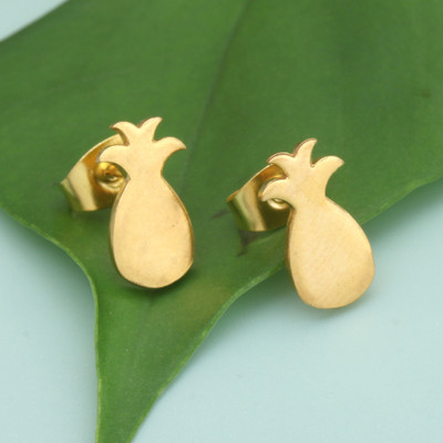 Modern Pineapple-Themed 18k Gold-Plated Brass Stud Earrings