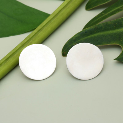 Modern Brushed-Satin Round Sterling Silver Button Earrings