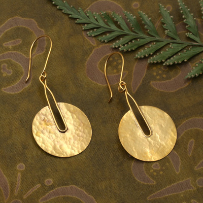 Balinese-Inspired 18k Gold-Plated Hammered Dangle Earrings