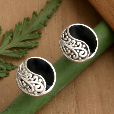 Folk Art-Inspired Floral Sterling Silver Button Earrings