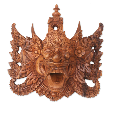 Bold Natural Wood Mask of the Balinese Monkey King