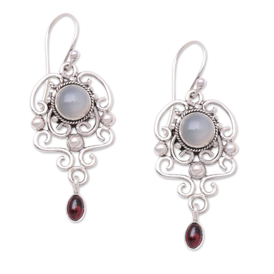 Moonstone and garnet dangle earrings