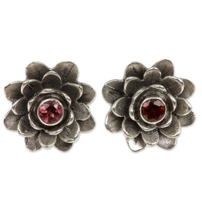 Floral Sterling Silver Garnet Earrings