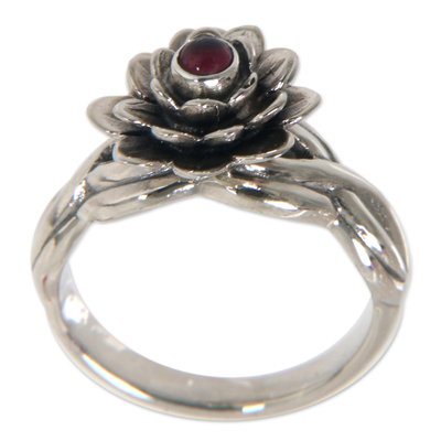 Handcrafted Floral Sterling Silver and Garnet Ring