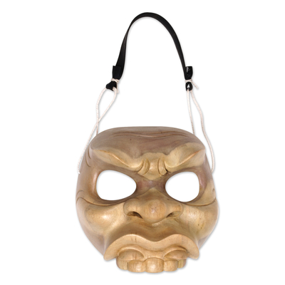 Fair Trade Balinese Wood Mask with Leather Hanging Strap