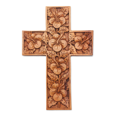 Mahogany Wood Cross Sculpture